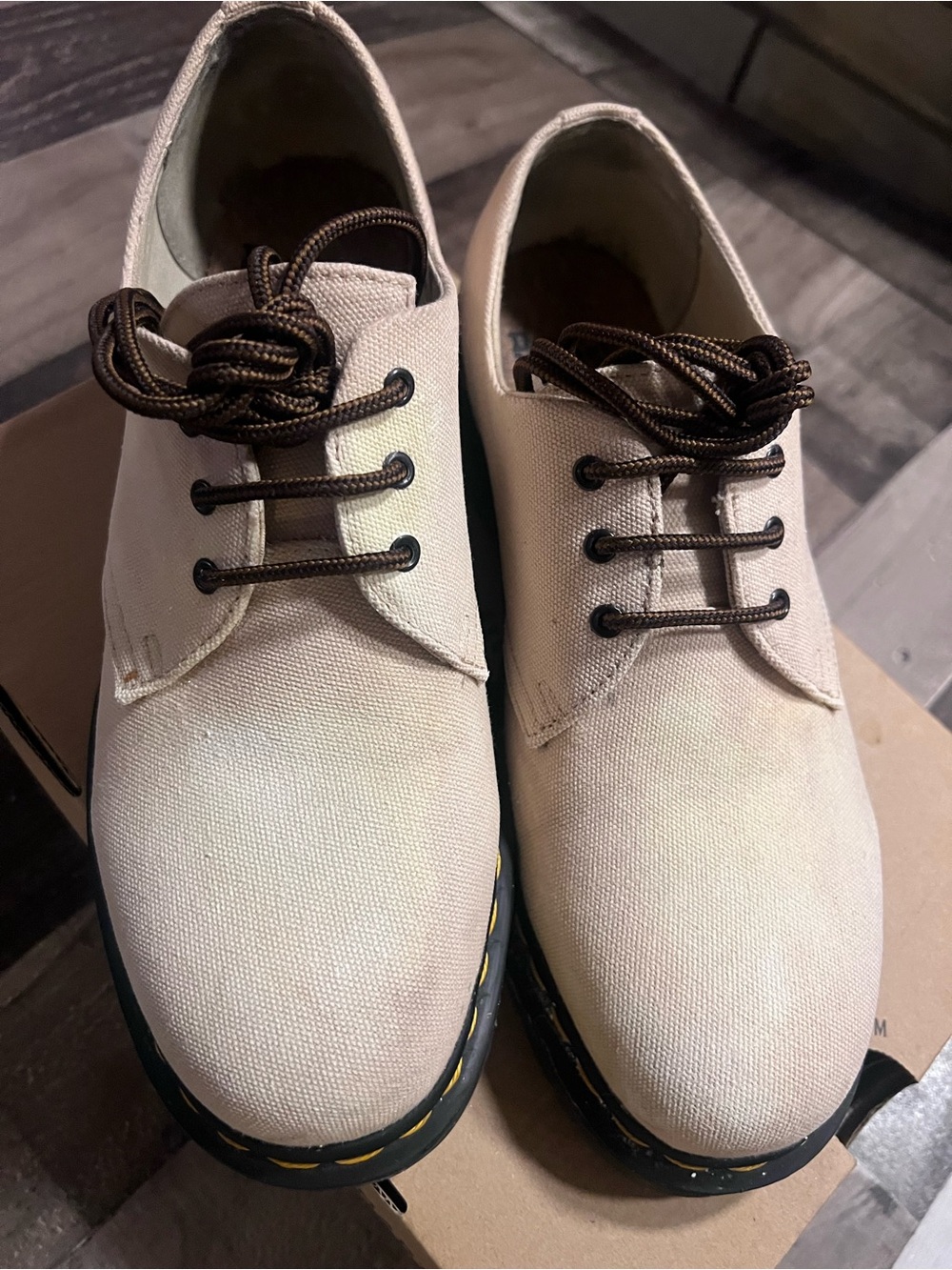 Dr. Martens Beige Canvas Derby Shoes with Brown Laces 10 men’s